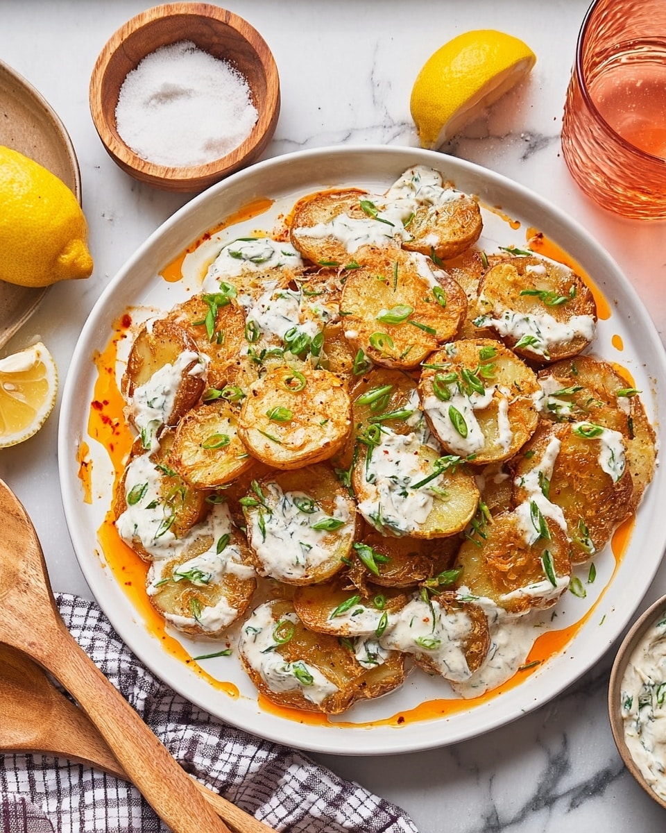 Crispy Parmesan Potatoes with Herby Yogurt and Spicy Chili Oil