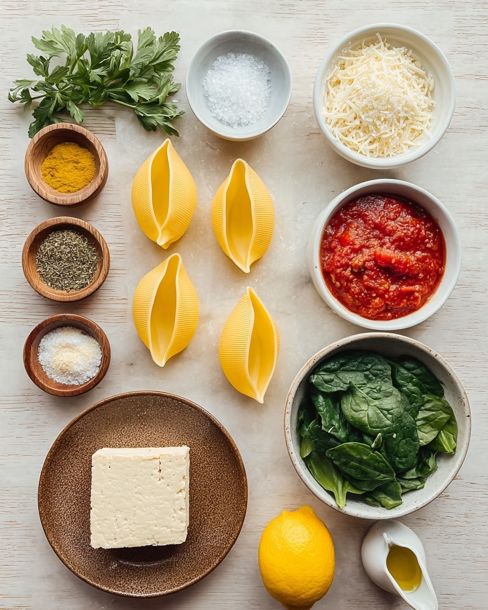 Tofu Ricotta Stuffed Shells with Spinach