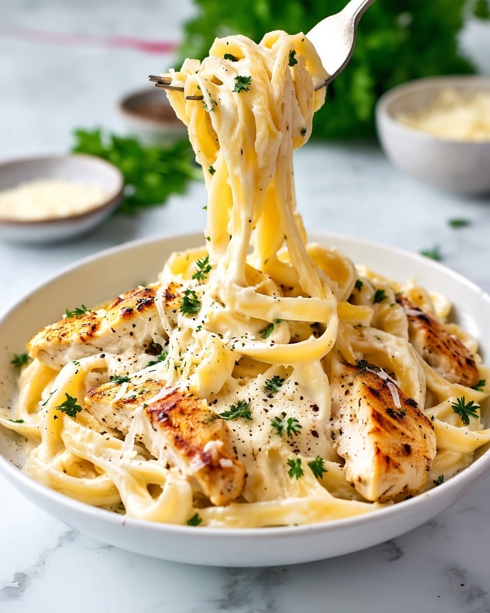 Creamy Chicken Fettuccine Alfredo with Garlic Parmesan Sauce