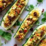 Roasted Curry Quinoa Stuffed Zucchini